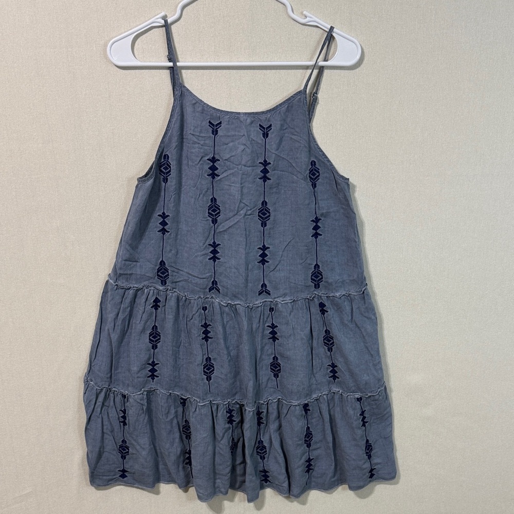Chic Blue Asymmetrical Dress with Embroidered Accents